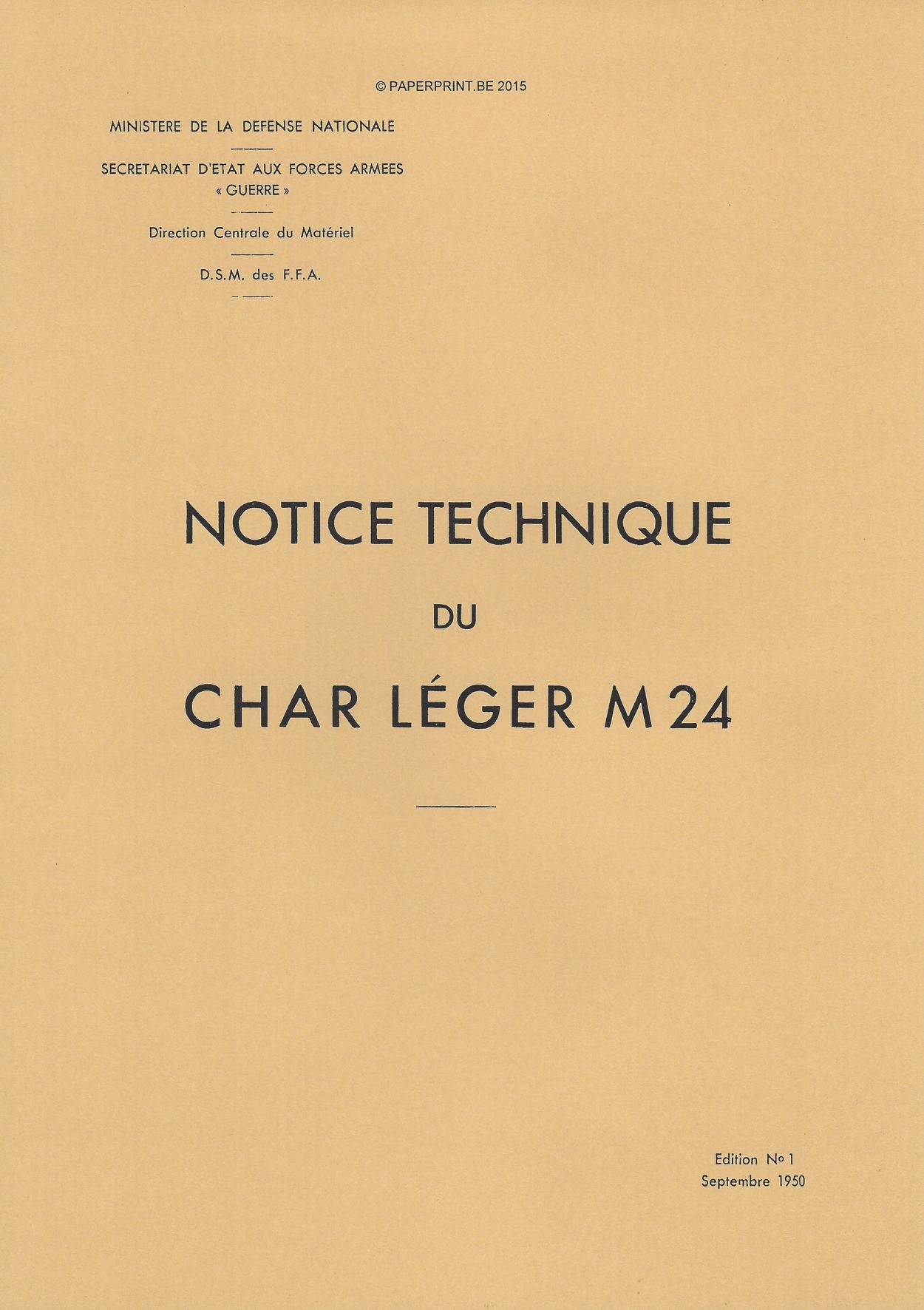 TM 9-729 FR NOTICE TECHNIQUE DU CHAR LEGER M24